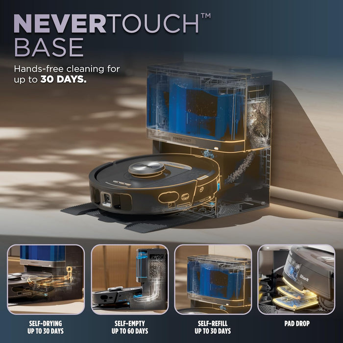 Shark PowerDetect NeverTouch Robot Vacuum & Mop, RV2820YE | 5 PowerDetect Technologies, NeverStuck, NeverTouch Base (Self-Empty 60-Day, Refill 30-Day, Pad Drying), 360° LiDAR