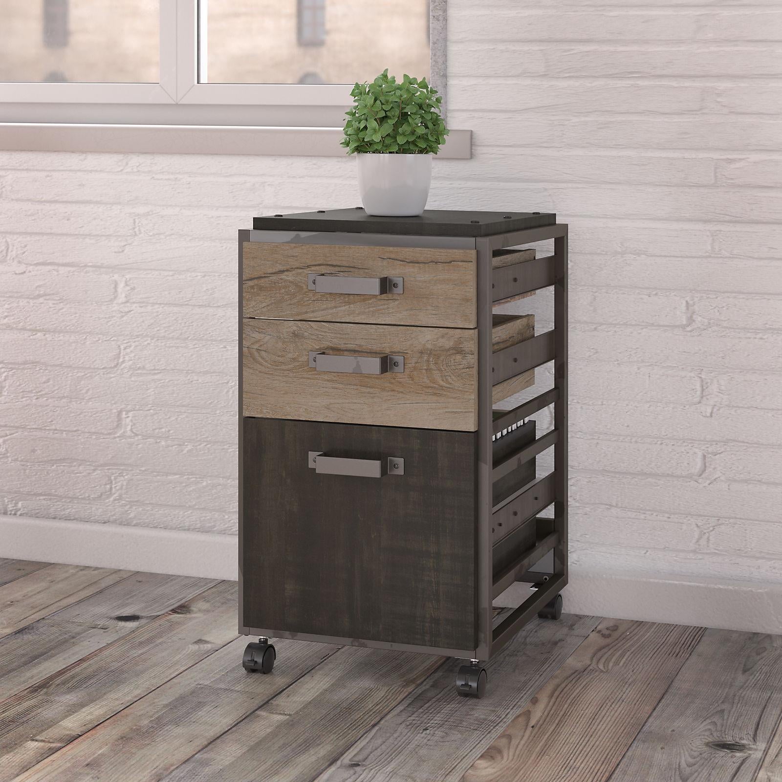 Refinery 3 Drawer Mobile File Cabinet in Rustic Gray - Engineered Wood - new