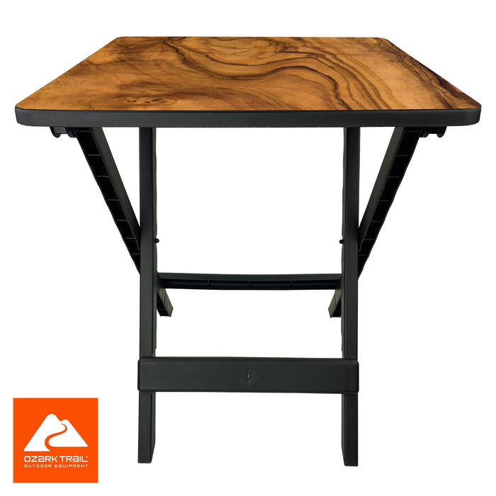 Ozark Trail 19-inch Plastic Folding Outdoor Camp Side Table, Burl Wood Print - new