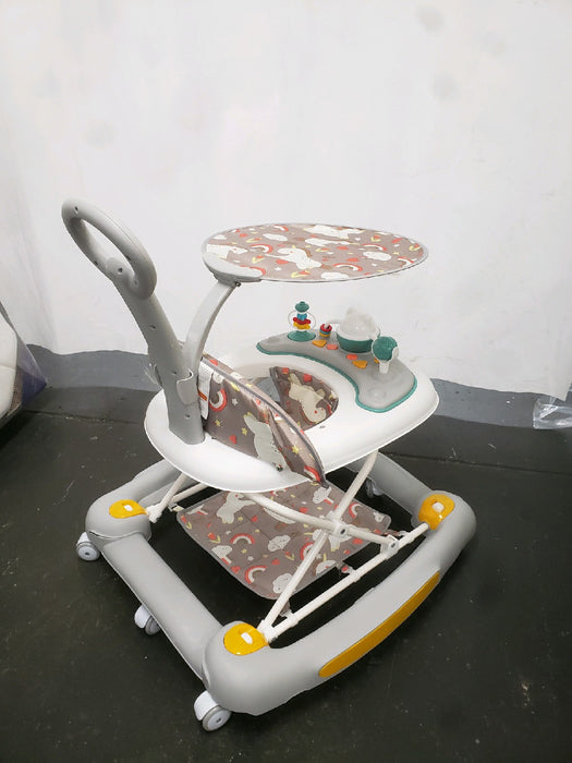 LHUAI 6-in-1 Baby Walker With Wheels, Bouncer, Removable Footrest, Feeding Tray & Music, Foldable & Adjustable Activity Walker For Boys And Girls, Toddler Infant, Grey - new