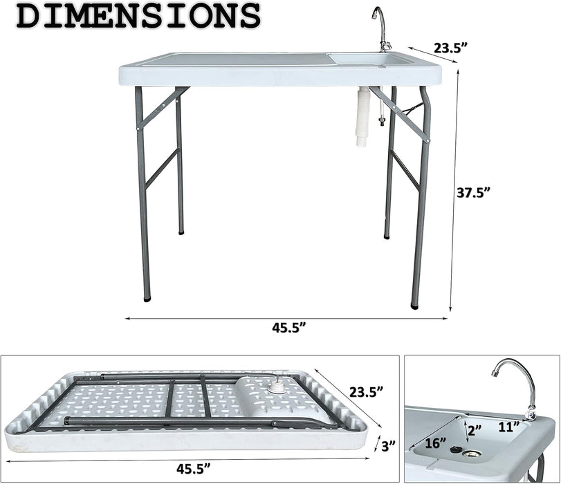 Portable Fish Cleaning Table with Sink and Faucet for Camping, Fishing, Tailgating - Large Work Surface, Food Grade HDPE, Collapsable for Easy Storage - new