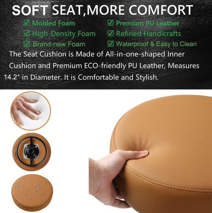 McDooFly Round Rolling Stools with Wheels Adjustable Swivel Stool 400 lbs Heavy Duty Rolling Stool Seat Cushion Leather Desk Stool for Kitchen Counter Shop Salon Spa Medical Garage(Camel). - open_box