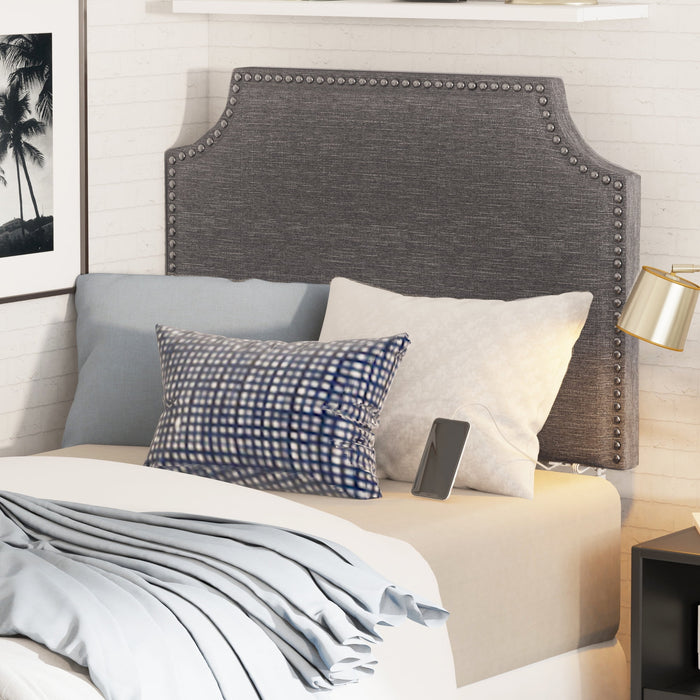 Hillsdale Upholstered Hanging Twin Headboard with Nailhead and USB Charging, Gray - open_box