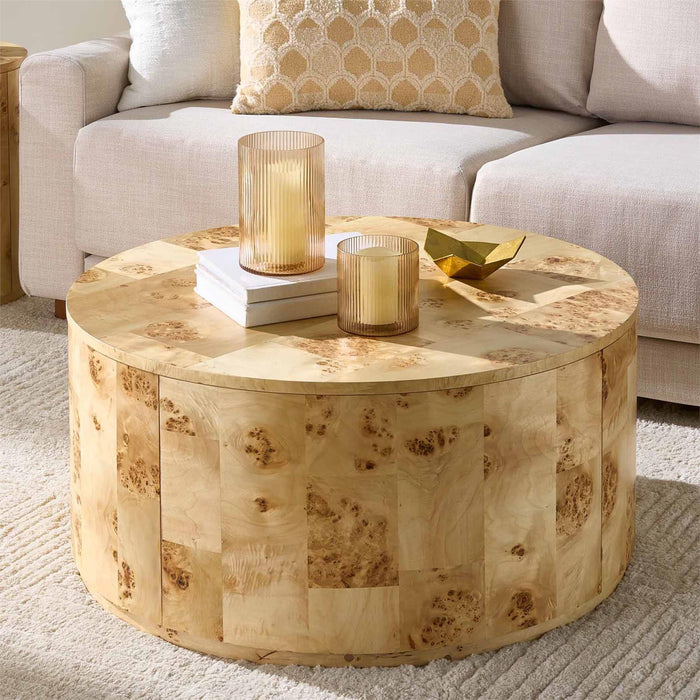 Better Homes & Gardens Burlwood Round Coffee Table, Light Burl Wood Veneer - new