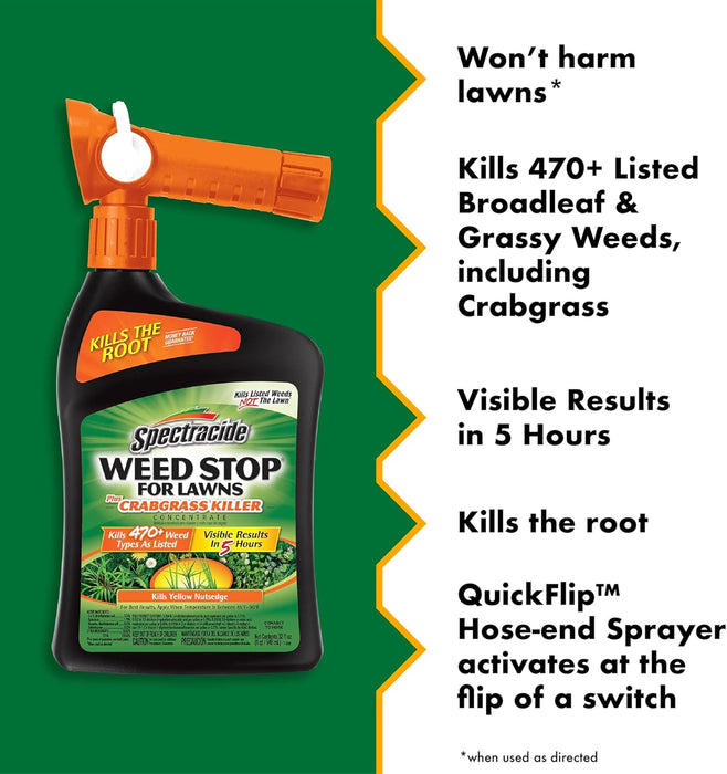Spectracide Weed Stop For Lawns Plus Crabgrass Killer Concentrate, Kills Crabgrass On Lawn, 32 fl Ounce (RTS QuickFlip Spray) - open_box
