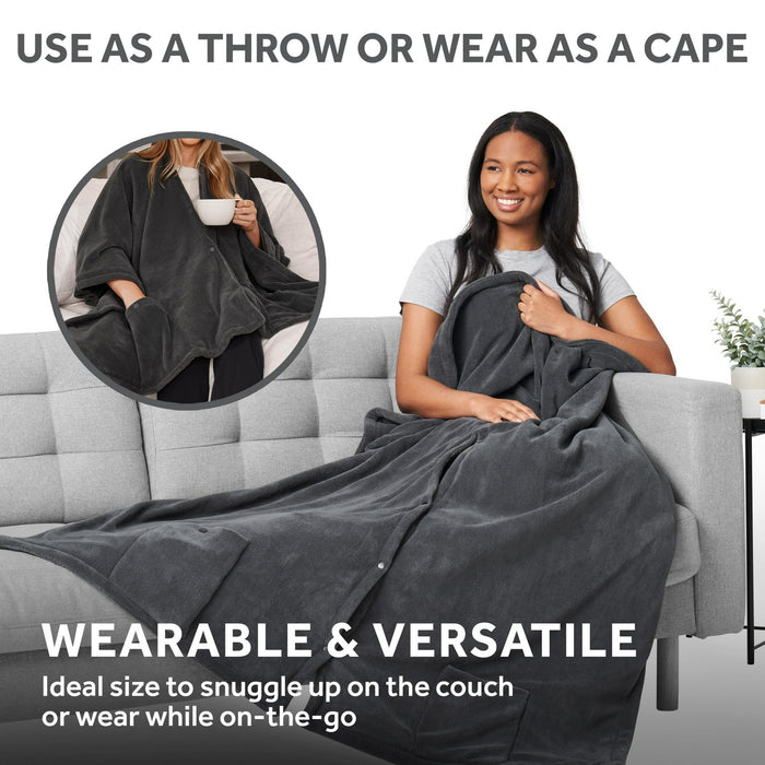 Sunbeam On-the-Go Cordless Heated Throw Blanket Microplush Gray 4 Heat Settings 50" x 60" - new