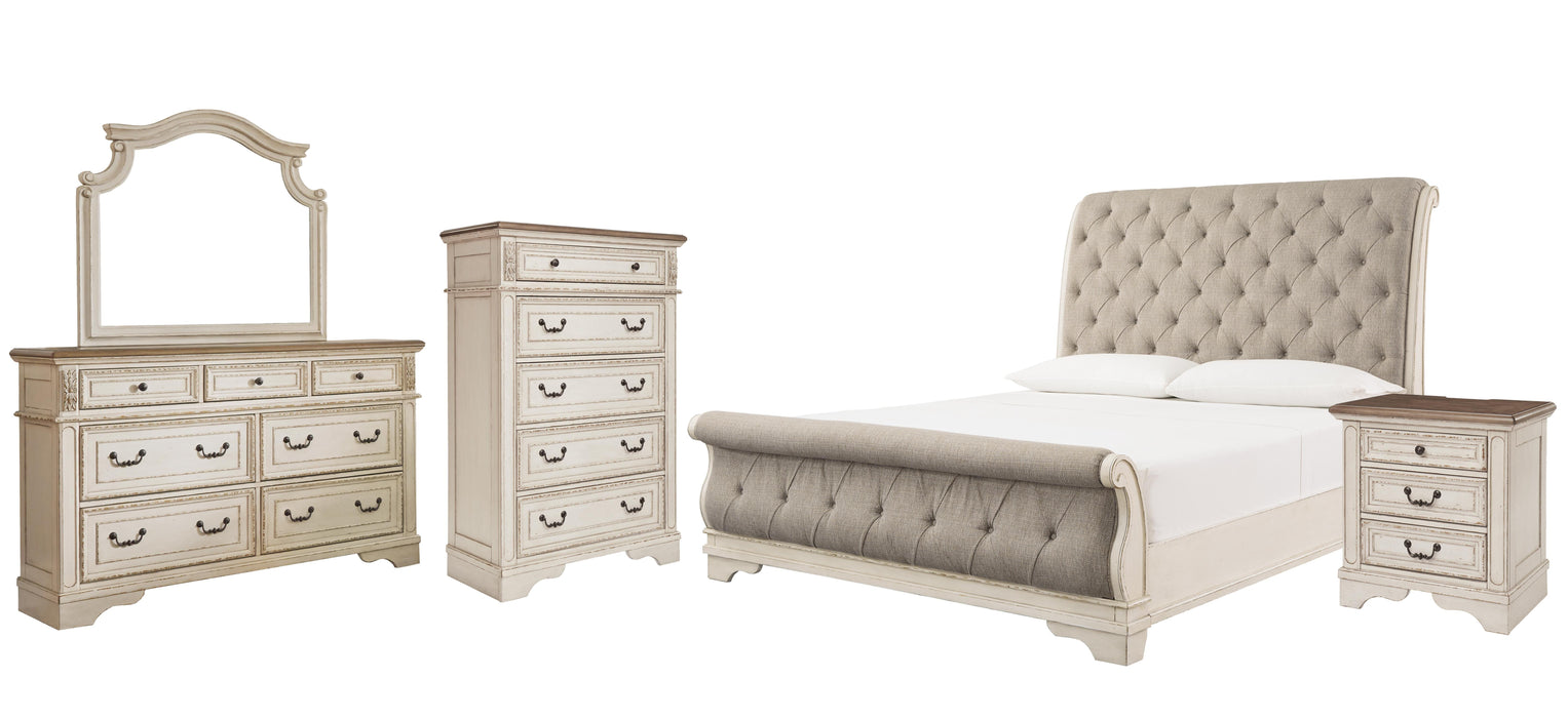 Realyn Chipped White Sleigh Bedroom Collection