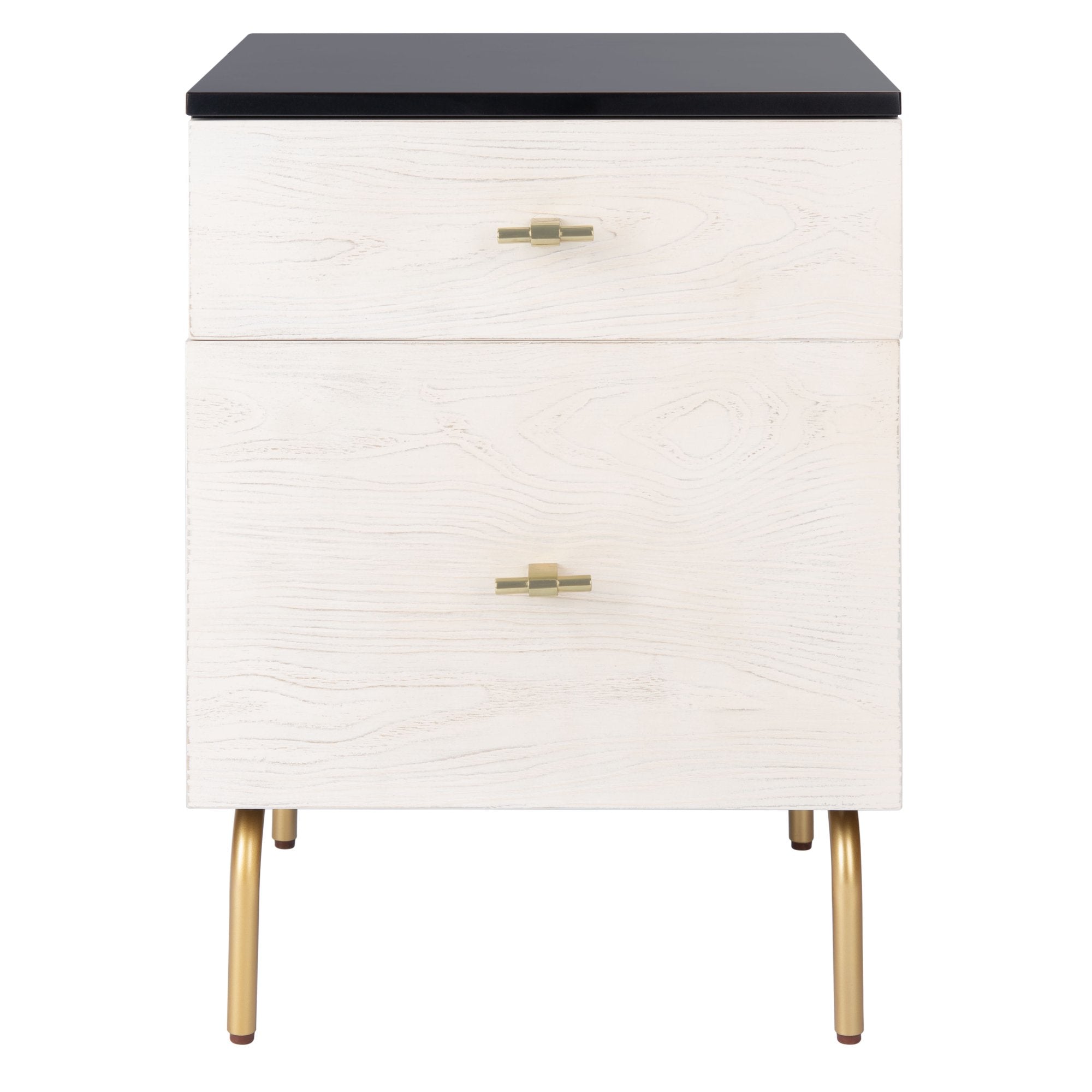 SAFAVIEH Genevieve Mid-Century 2 Drawer Nightstand, Black/White Washed - new