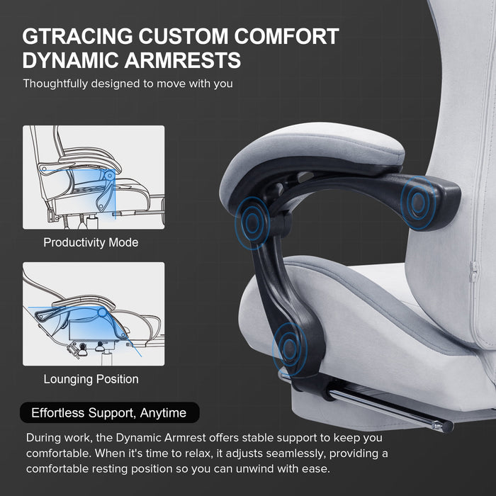GTRACING GTW-300 Ergonomic Adjustable Height Reclining Fabric Gaming Chair , White/Gray - open_box