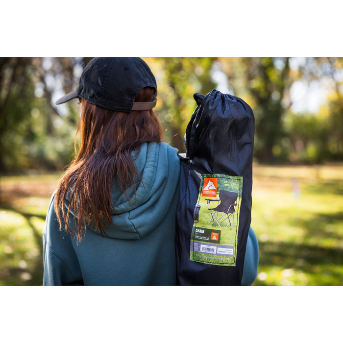 Ozark Trail Quad Folding Camp Chair with Cup Holder, Black - new