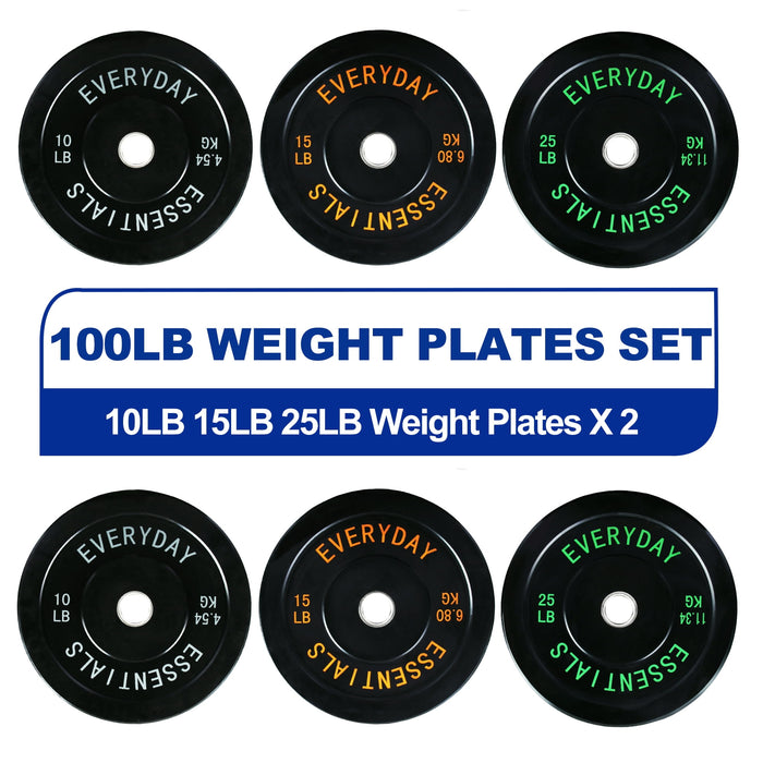 BalanceFrom Olympic Bumper Plate Weight Plate with Steel Hub, Black, 100 lbs Set with 6FT Olympic Barbell and Clips, Multiple Packages - new