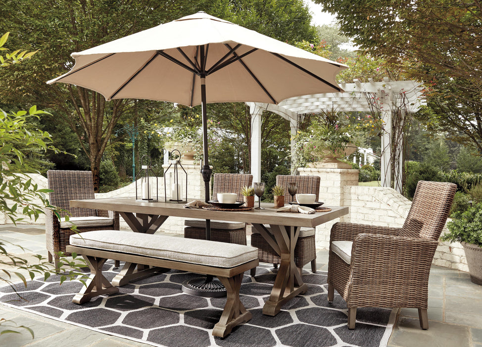 Beachcroft Beige RECT Dining Table w/UMB OPT