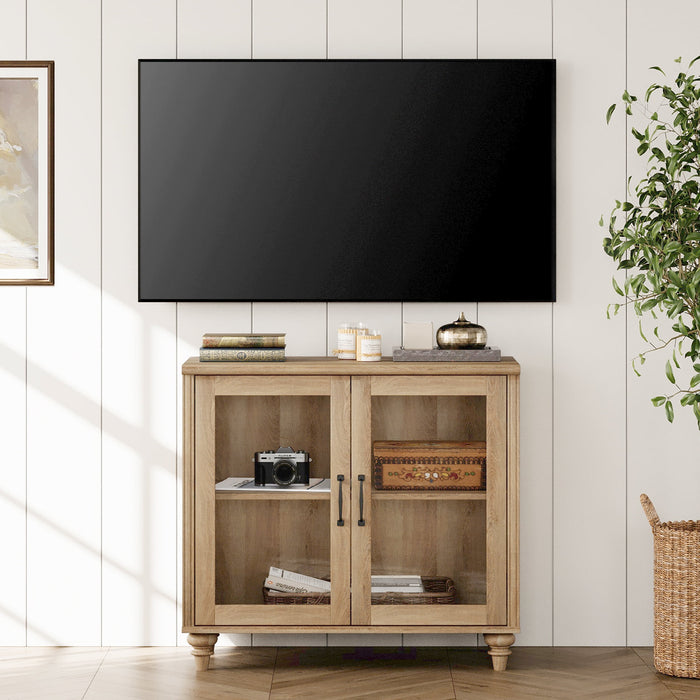 WAMAPT Sideboard Buffet Cabinets with Glass Door and Adjustable Shelf, Oak 34 inch - new