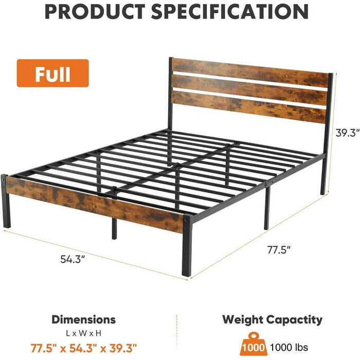 BEDDLE Twin Size Bed Frame with Headboard, 800LBS Mattress Foundation with All Sturdy Metal Support, Under Bed Storage, No Box Spring Needed, Easy Assembly, Rust Brown - new
