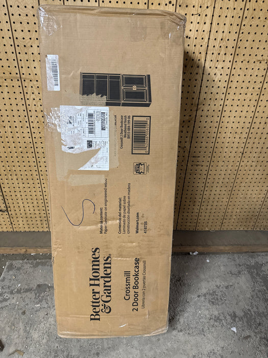 Better Homes & Gardens 71" Crossmill 5 Shelf Bookcase with Doors, Weathered Wood Finish - new