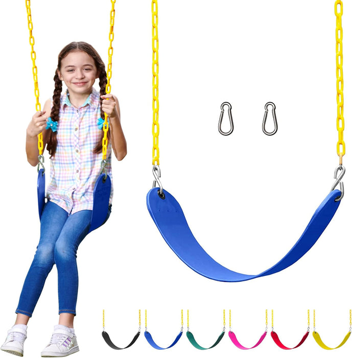 Jungle Gym Kingdom Swing Seat Heavy Duty 66" Chain Plastic Coated - Playground Swing Set Accessories Replacement with Snap Hooks (Blue) - new