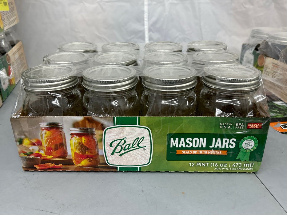 Ball 16 oz Mason Jars Regular Mouth 12pk, Pint Canning Jars with Lids and Rings, Bulk Ball Jars for Canning Jam, Jelly, Tomato Sauce, and Preserves - new