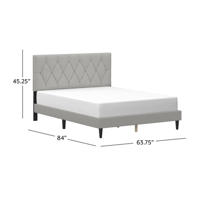 Mainstays Hillside Diamond Tufted Upholstered Queen Platform Bed, Gray - use_like_new