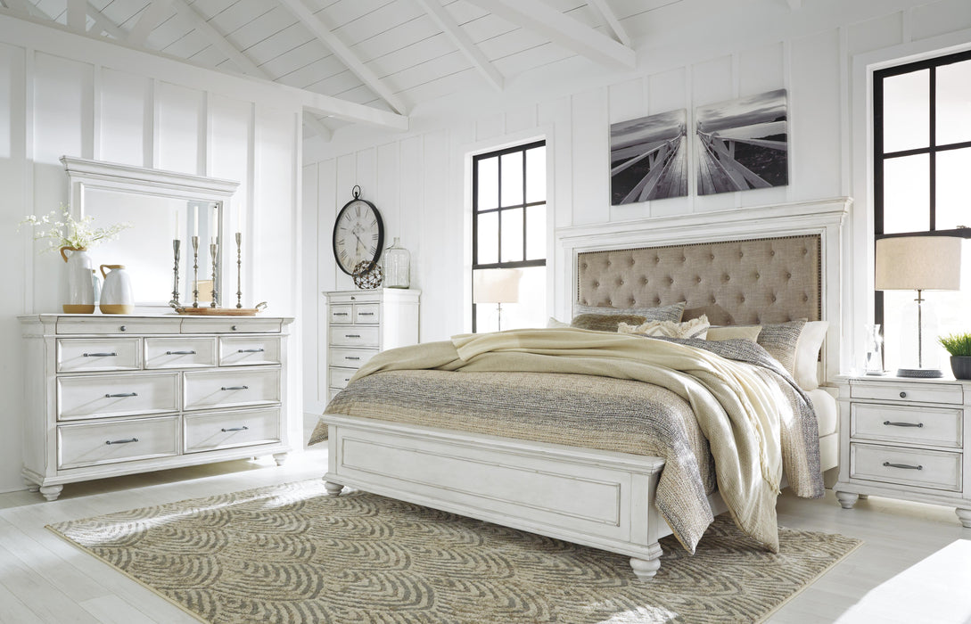 Kanwyn Whitewash Kanwyn Queen Panel Bed with Mirrored Dresser, Chest and Nightstand
