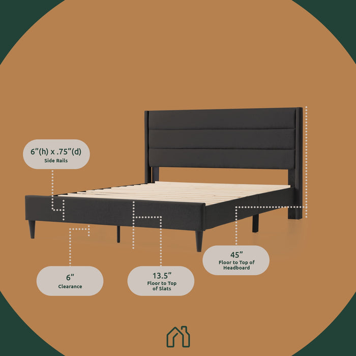 Rest Haven Renton Upholstered Channeled Platform Bed, King, Charcoal - new