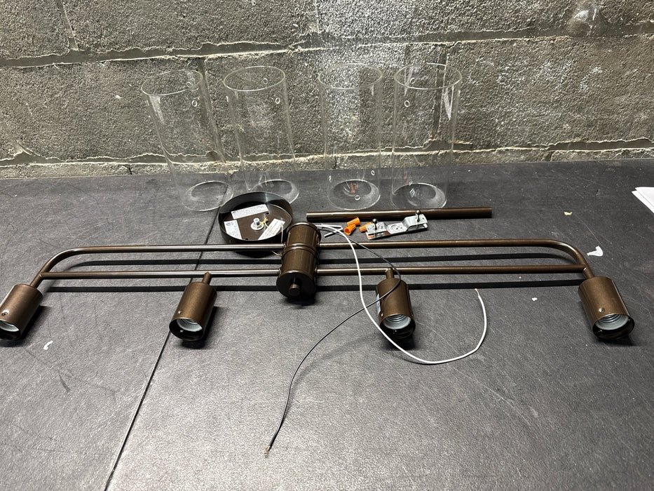 Better Homes & Gardens 34” Farmhouse 4-Light Island Pendant Light, Bronze Metal Clear Glass Shades - new