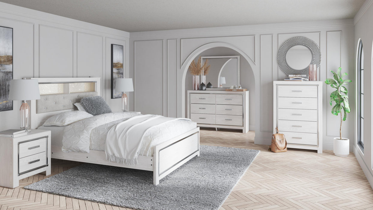 Altyra White Altyra Queen Panel Bookcase Bed with Mirrored Dresser