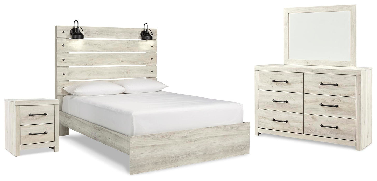 Cambeck Whitewash Cambeck Queen Panel Bed with Mirrored Dresser and Nightstand