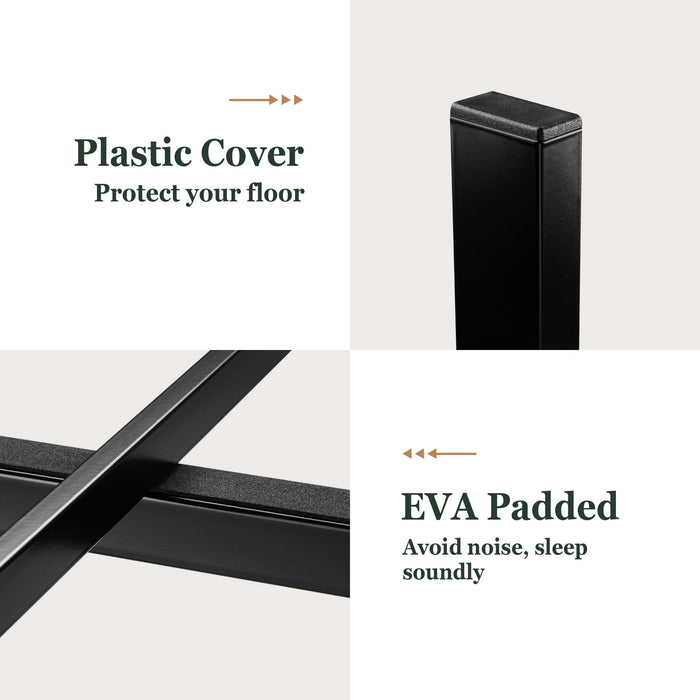 Amolife Twin Size Metal Bed Frame with Upholstered Headboard, Dark Gray - new