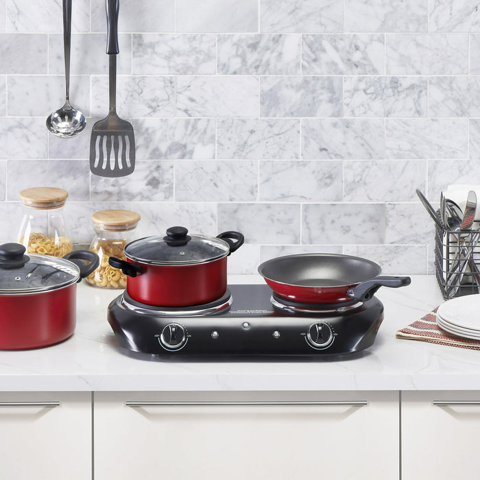 Mainstays Double Burner, 1800 W, Black Electric Cooktop, 1 Each, Assembled Product - used_good