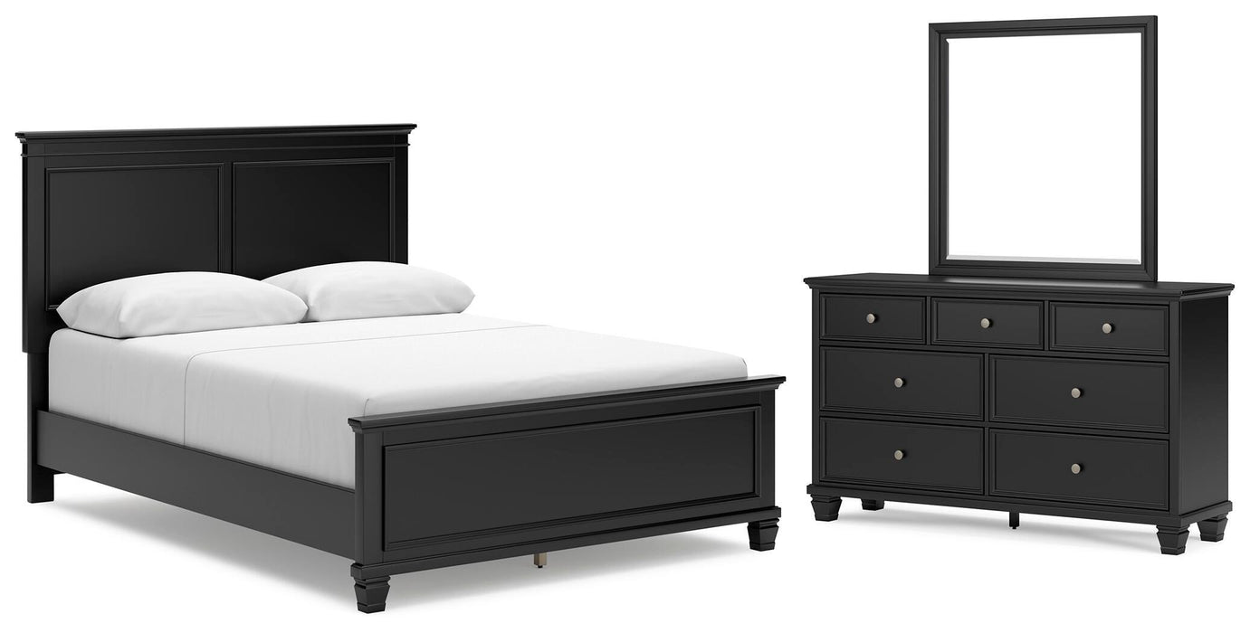 Lanolee Black Lanolee Queen Panel Bed with Mirrored Dresser - Brand New
