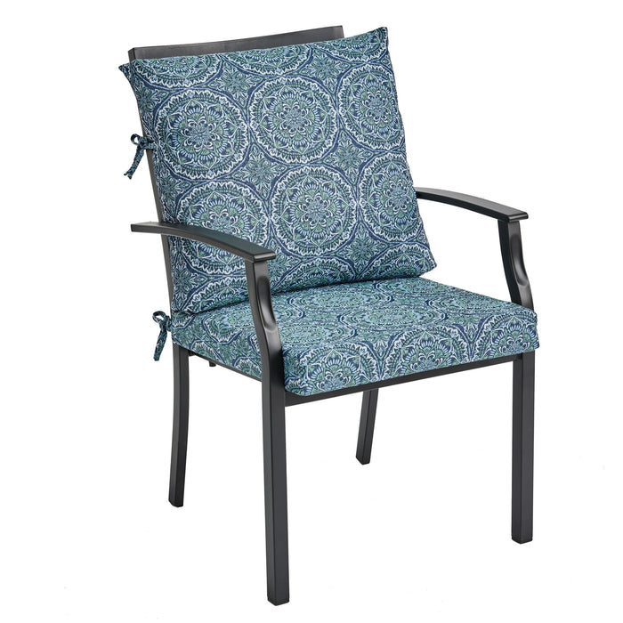 Better Homes & Gardens 20" x 20" Premium Blue and Green Medallion Outdoor Dining Chair Cushion - new