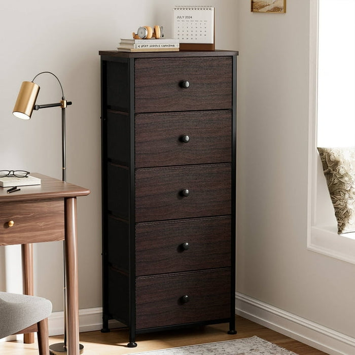 GUNAITO 5 Drawer Dresser for Bedroom Tall Narrow Chest of Drawers Fabric Storage Dresser for Adults,Brown - new