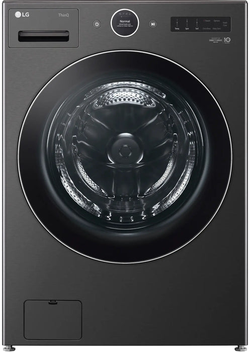 LG - 5.0 Cu. Ft. High-Efficiency Stackable Smart Front Load Washer with Steam and TurboWash 360 - Black Steel - new