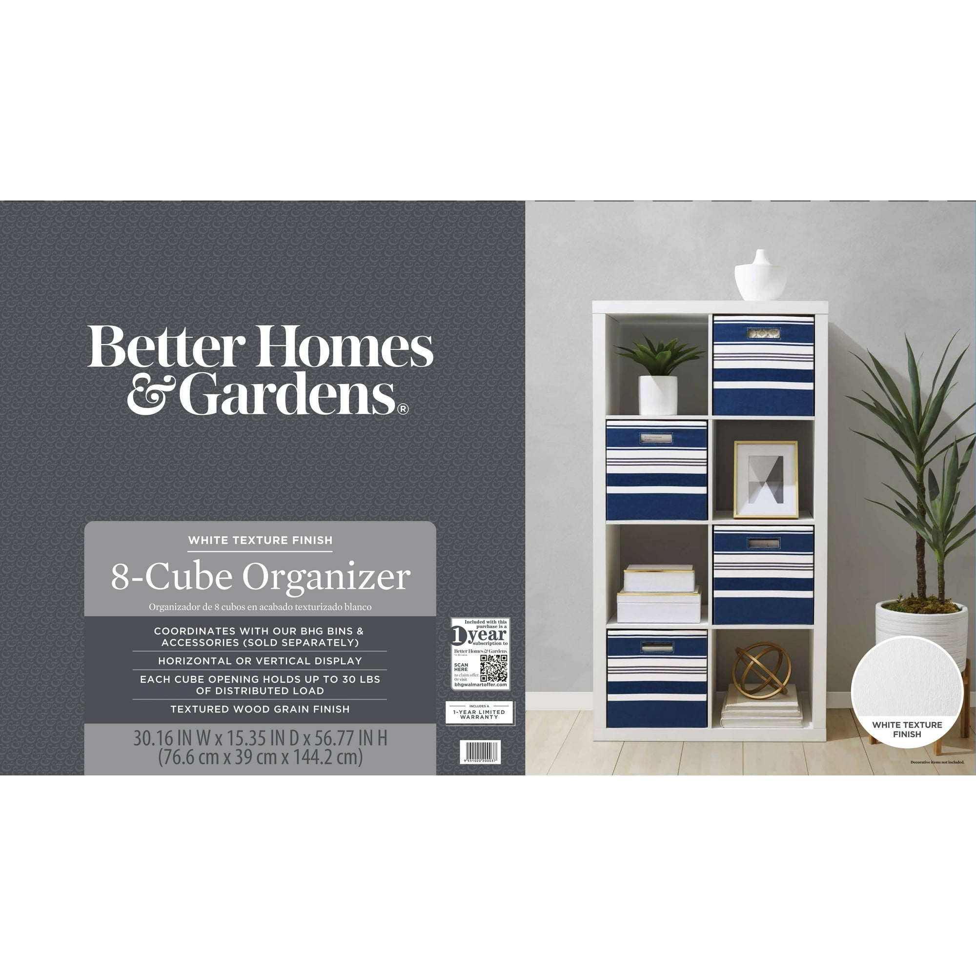 Better Homes & Gardens 8-Cube Storage Organizer, White Texture - open_box