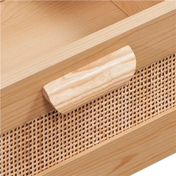 3-drawer Rattan-dotted Console Table with Bottom Shelf Light Brown - new