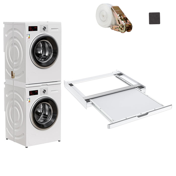 SEISSO Washer Dryer Stacking Kit, 23.5" Stacking Kit for Washing Machine & Dryer, Stainless Steel Laundry Stacking Kit with Fix Belt and Rubber Mats Fit for Front Load Washer and Dryer Combo