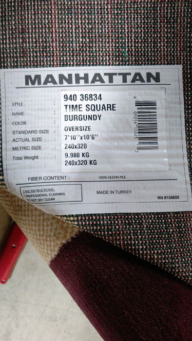 7ft. 10in. x 10ft. 6in United Weavers of America Manhattan Collection Time Square Indoor Rug Burgundy, Contemporary Style Rug with Geometric Pattern, Jute Backing - open_box