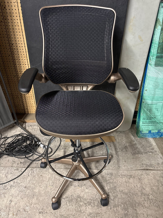 Flash Furniture Waylon Mid-Back Swivel Office Chair with Adjustable Foot Ring and Seat Height, Ergonomic Mesh Chair with Armrests, Black/Gold - open_box