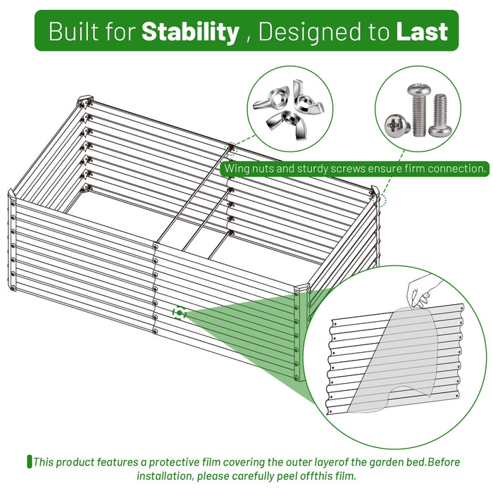SnugNiture 6x3x2 ft Galvanized Metal Raised Garden Bed, Large Outdoor Planter Box for Vegetables & Flowers, White
