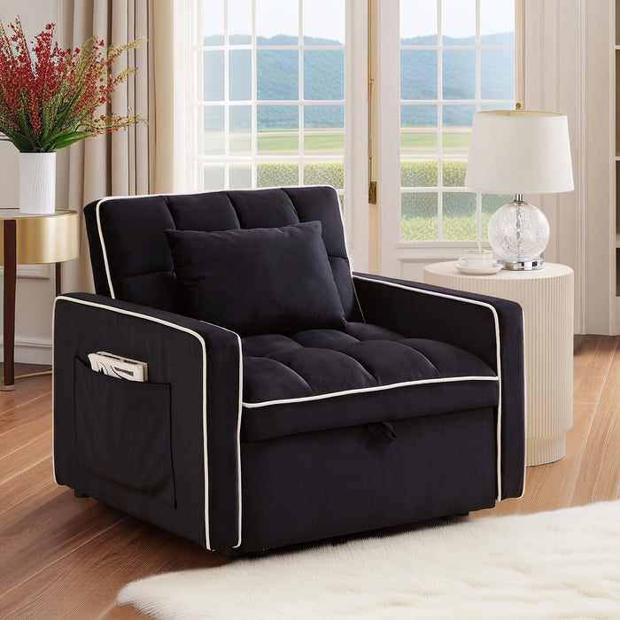 Dinosisco 3-in-1 Convertible Chair Bed, Sleeper Chair Lounge Chair Indoor, Modern Single Pull Out Couch for Living Room, Black Velvet - new