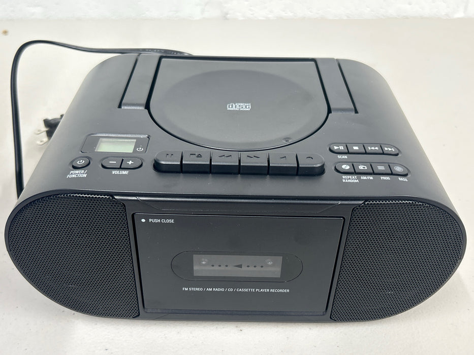 onn. Portable Bluetooth CD/Cassette Boombox with AM/FM Radio, Black - new