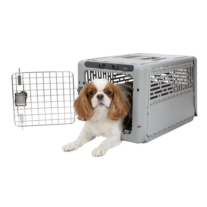 Sport Pet Designs 19-Inch Collapsible Plastic Dog Kennel, Portable Folding Pet Carrier for Small Dogs and Pets up to 20 lbs, Gray, XS - new