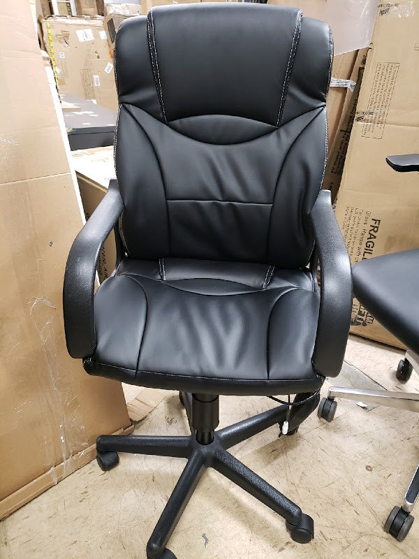 Offex High Back Massaging Black Leather Executive Office Chair - open_box