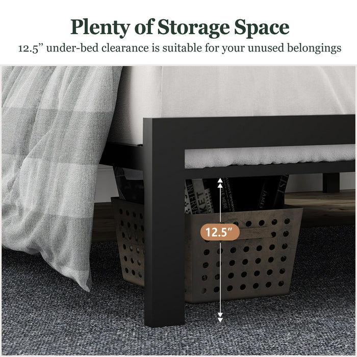 Amolife Twin Size Metal Bed Frame with Upholstered Headboard, Dark Gray - new