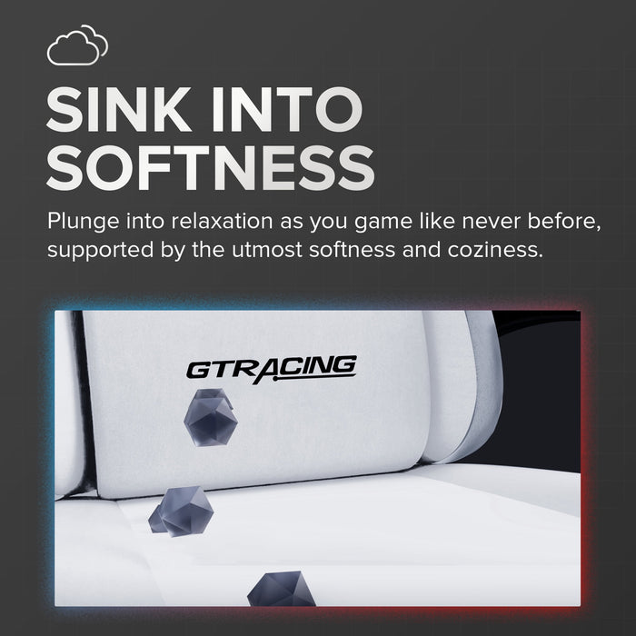 GTRACING GTW-300 Ergonomic Adjustable Height Reclining Fabric Gaming Chair , White/Gray - open_box