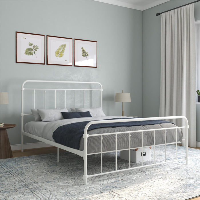 DHP Wallace Metal Platform Bed Frame with Headboard, Queen, White - new