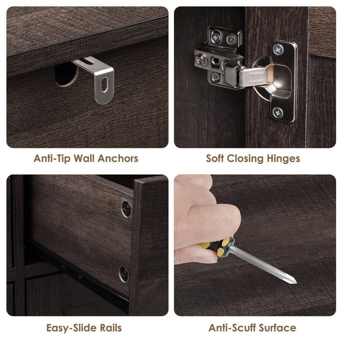 Homfa Buffet Cabinet with 3 Drawers and 4 Doors, 55.1” W Kitchen Sideboard Storage Cabinet with Adjustable Shelves, Farmhouse Coffee Bar Cabinet for Dining Room, Dark Brown - new