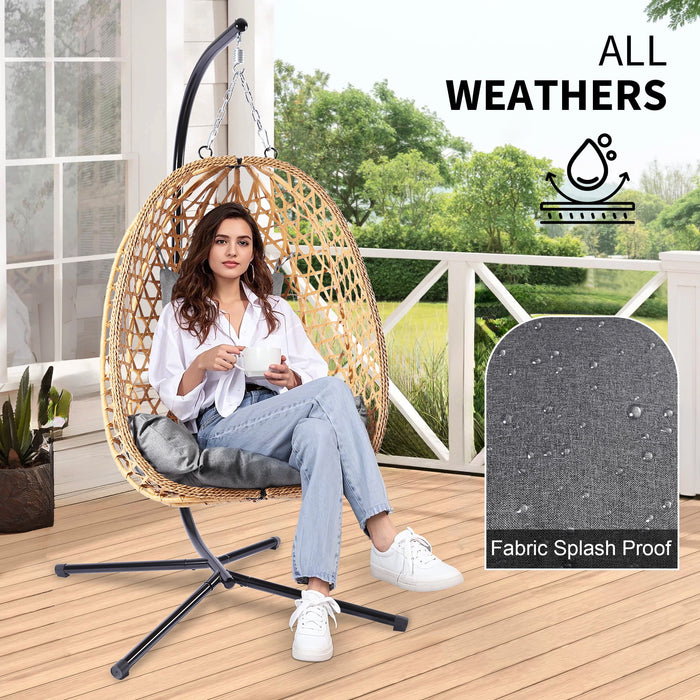 Egg Chair with Stand, Patio Wicker Bifanuo Hanging Chair, Hammock Swing Chair, 350LBS Capacity for Bedroom, Balcony, Garden - new