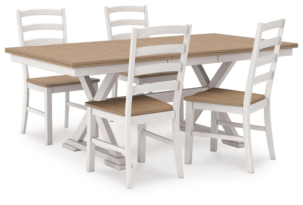 Westlinport Antique White/Natural Westlinport Dining Table and 4 Chairs