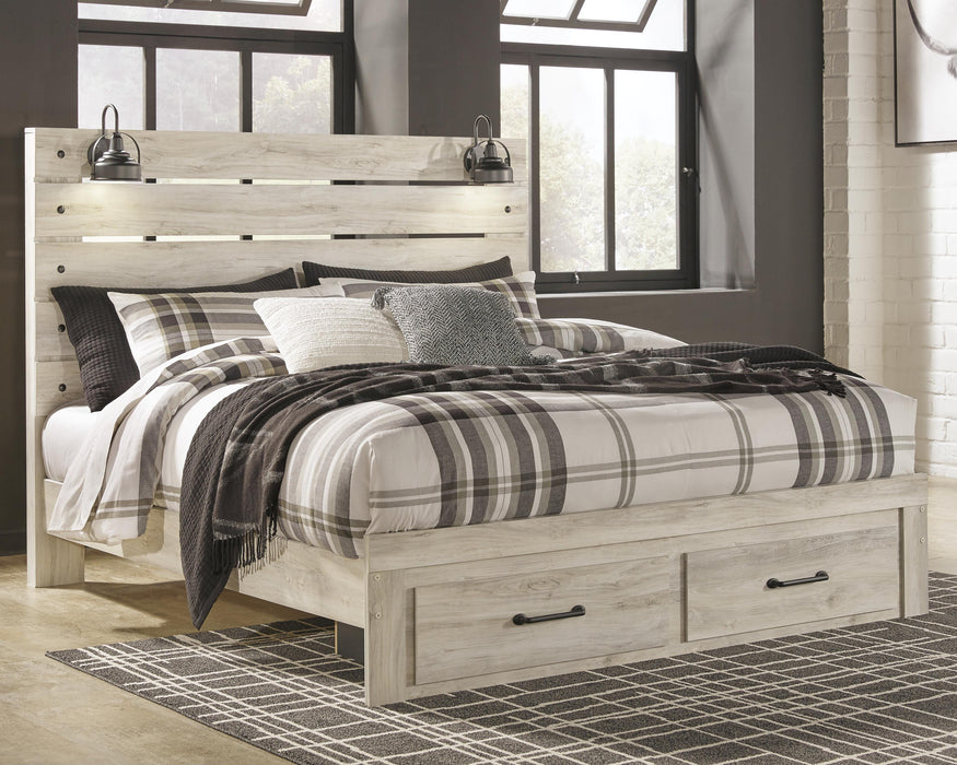 Cambeck Whitewash Cambeck King Panel Bed with 2 Storage Drawers